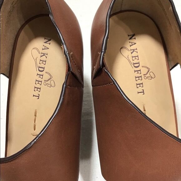Naked Feet Brown Leather Dorado Wedge Heel Open Toe Sandal Size 8.5 - Picture 8 of 9
